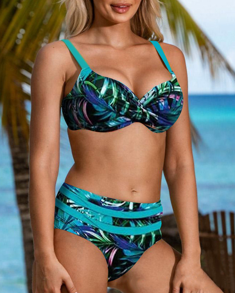 Connie - Bladtryk Højtaljet Bikini